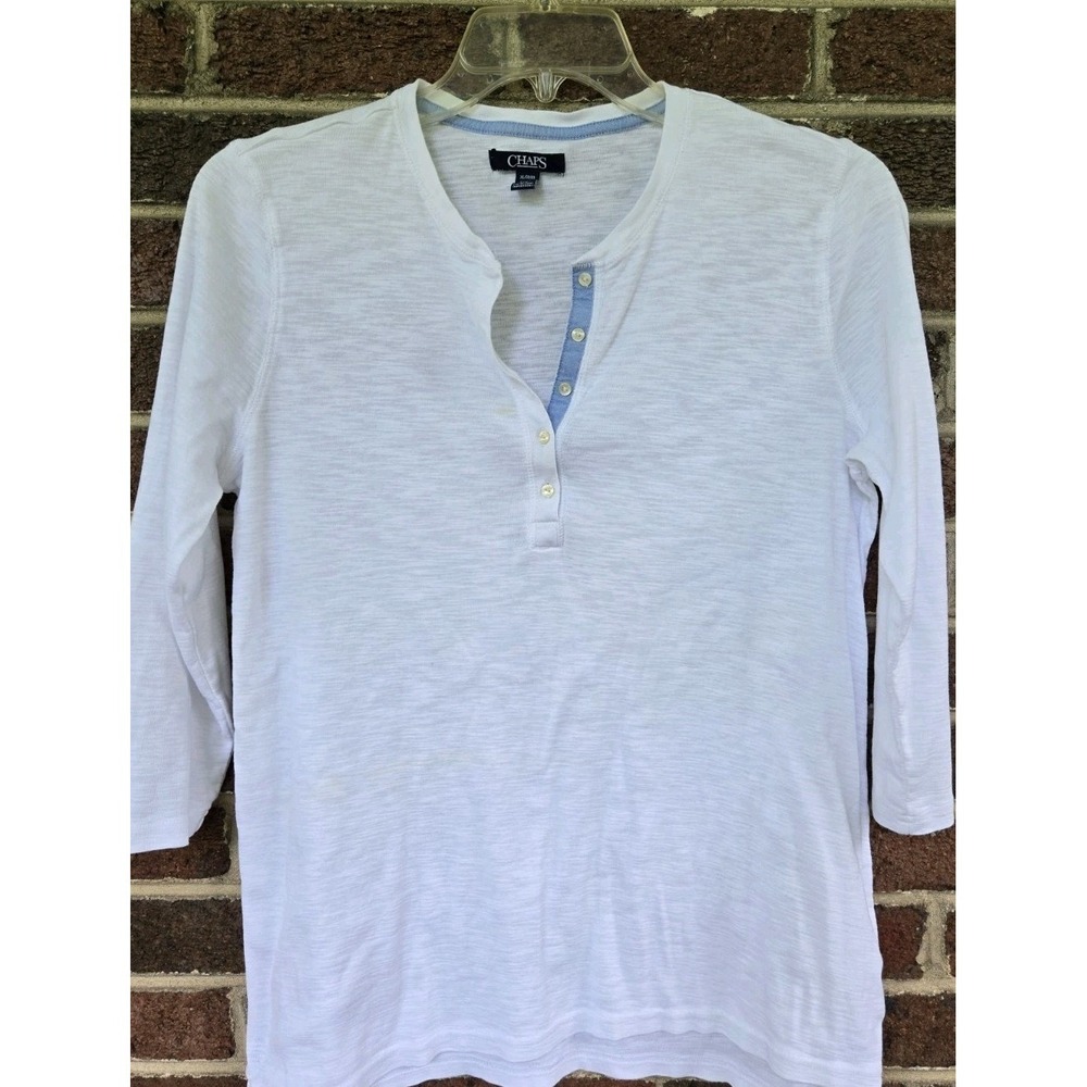 Chaps Womens White XL Slub Knit Henley Casual Comfortable Beachy Leisure Relaxed